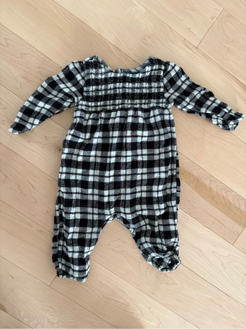 Old Navy Black and White Plaid Smocked One-Piece Footie